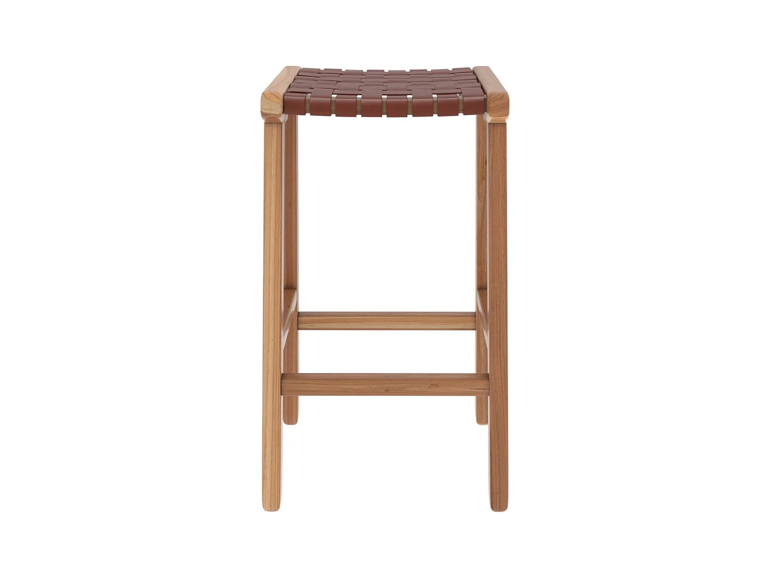 Tabouret pour îlot central 68 cm en teck et cuir tressé marron - Kuna
