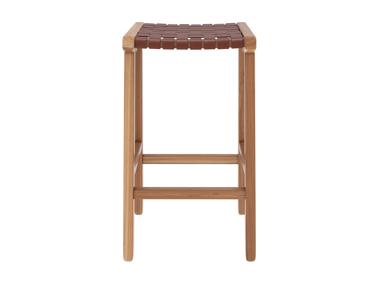 Sedia per isola centrale in teak e pelle intrecciata marrone 66 cm - Kuna