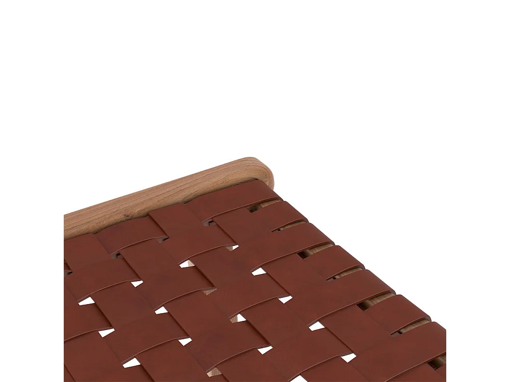 Sedia per isola centrale in teak e pelle intrecciata marrone 66 cm - Kuna