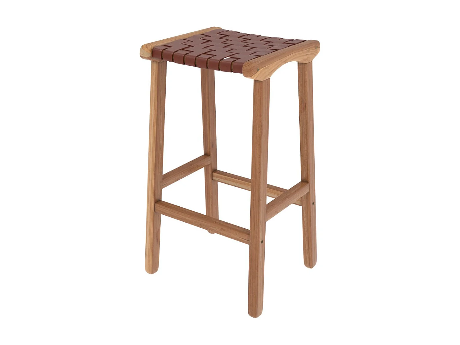 Sedia per isola centrale in teak e pelle intrecciata marrone 66 cm - Kuna