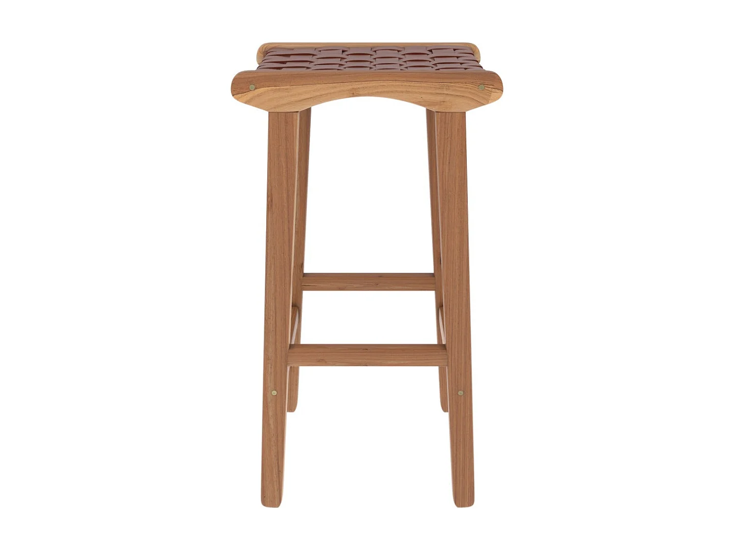 Tabouret pour îlot central 68 cm en teck et cuir tressé marron - Kuna