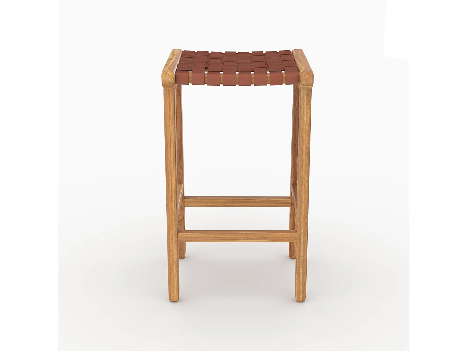 68 cm Kücheninselhocker aus Teakholz und braunem geflochtenem Leder - Kuna