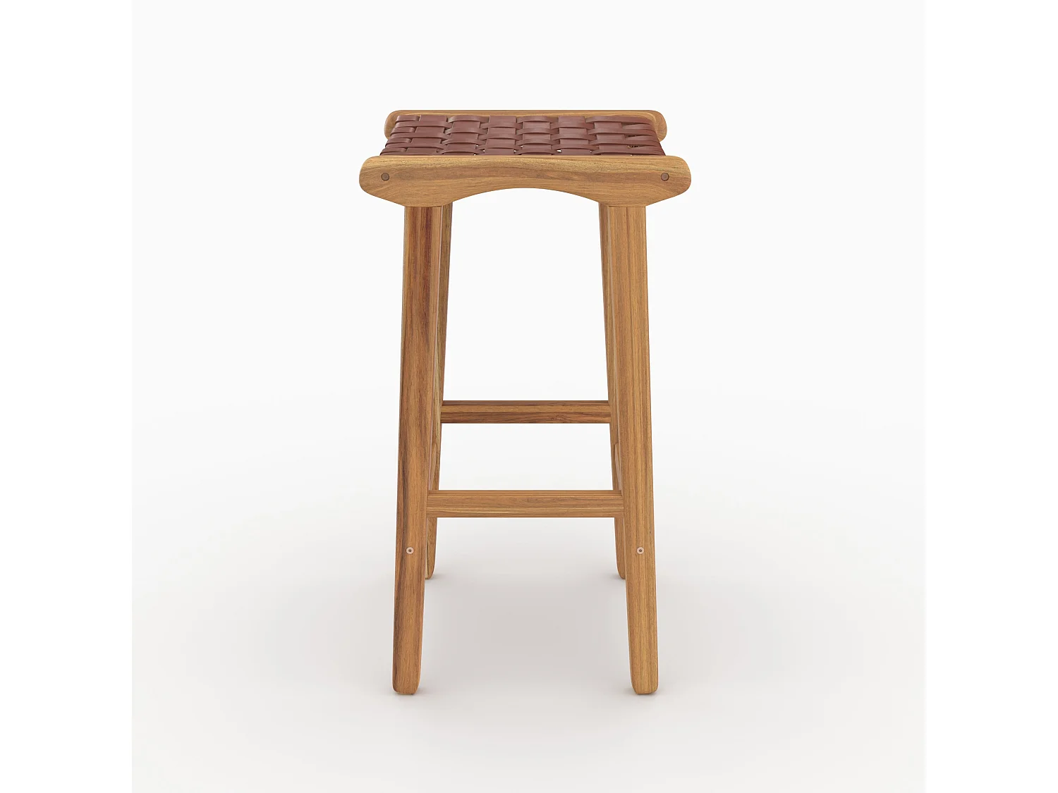 68 cm Kücheninselhocker aus Teakholz und braunem geflochtenem Leder - Kuna