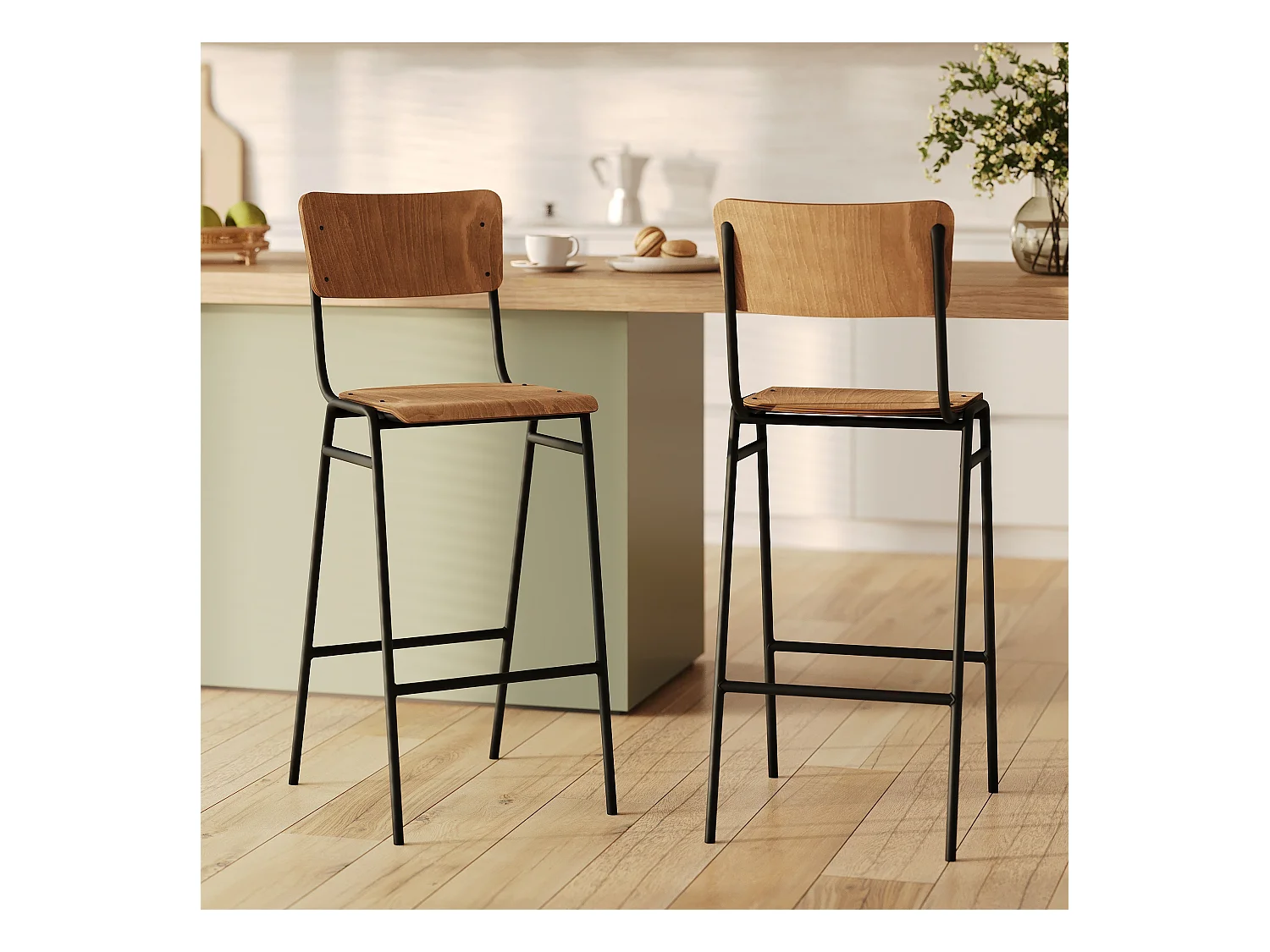 Set di 2 sedie da bar in legno 75 cm - Clem