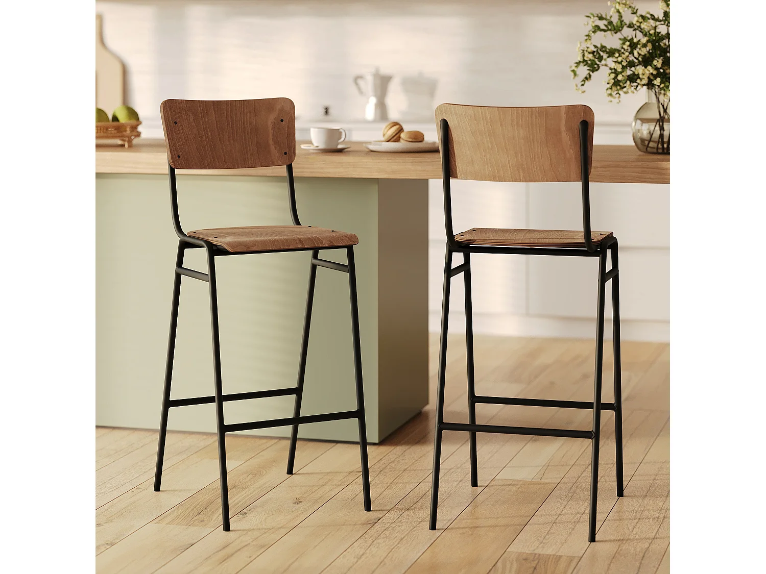 Set de 2 sillas de bar de madera 75 cm - Clem