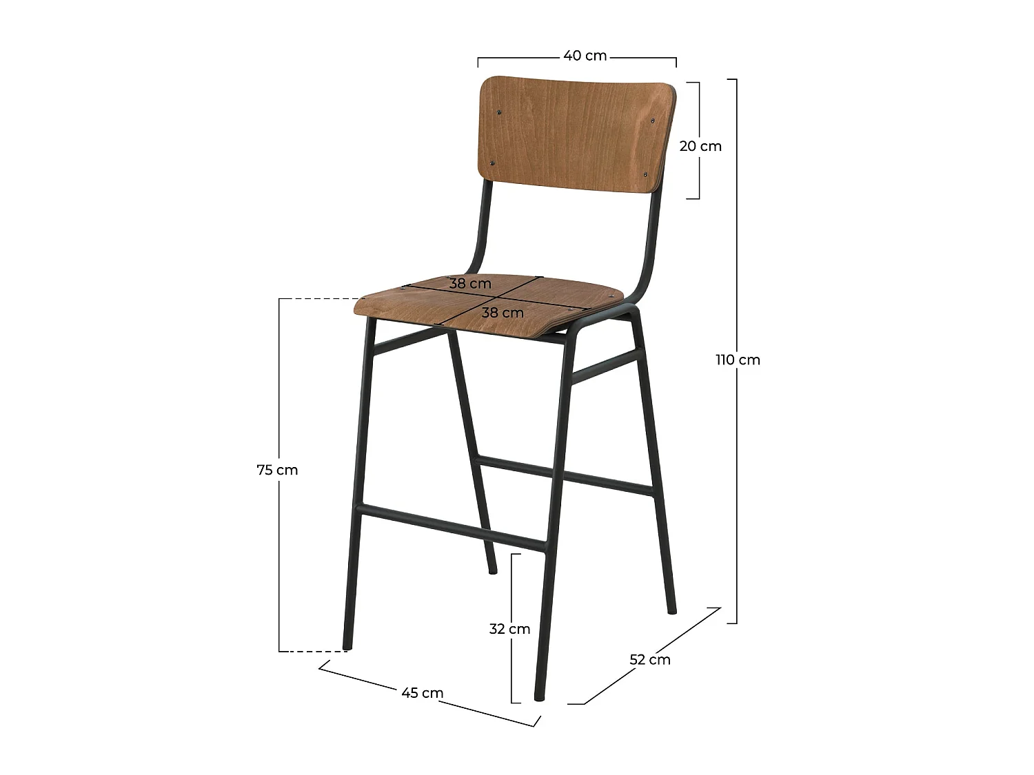 Set de 2 sillas de bar de madera 75 cm - Clem