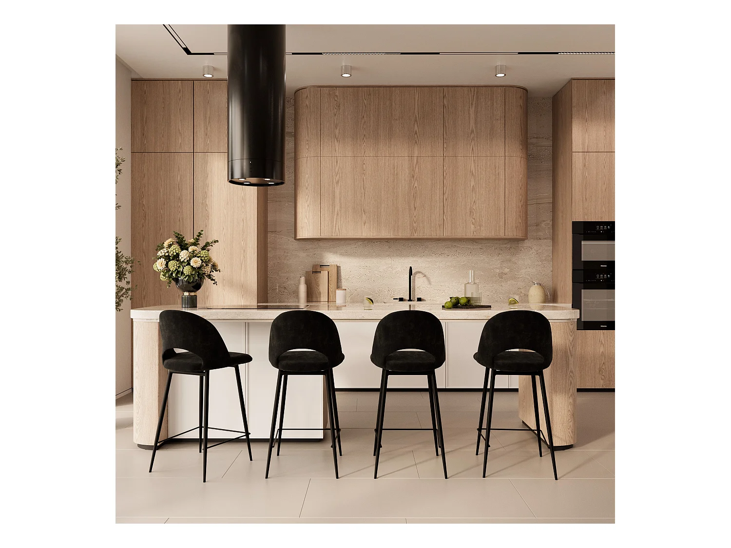 Set di 2 sedie per isola centrale in velluto nero 65 cm - Pénélope