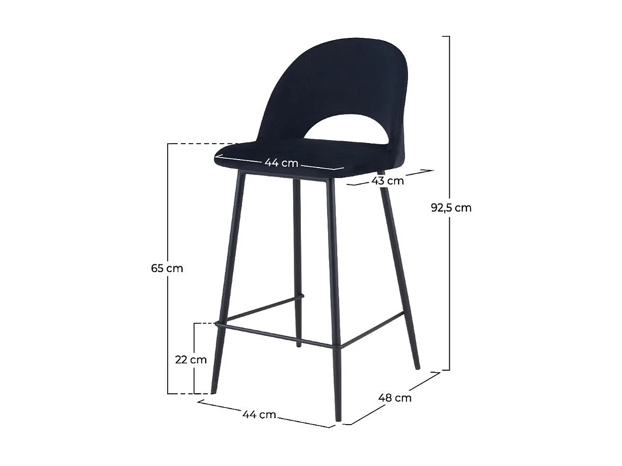 Lot de 2 chaises pour îlot central 65 cm en velours noir - Pénélope