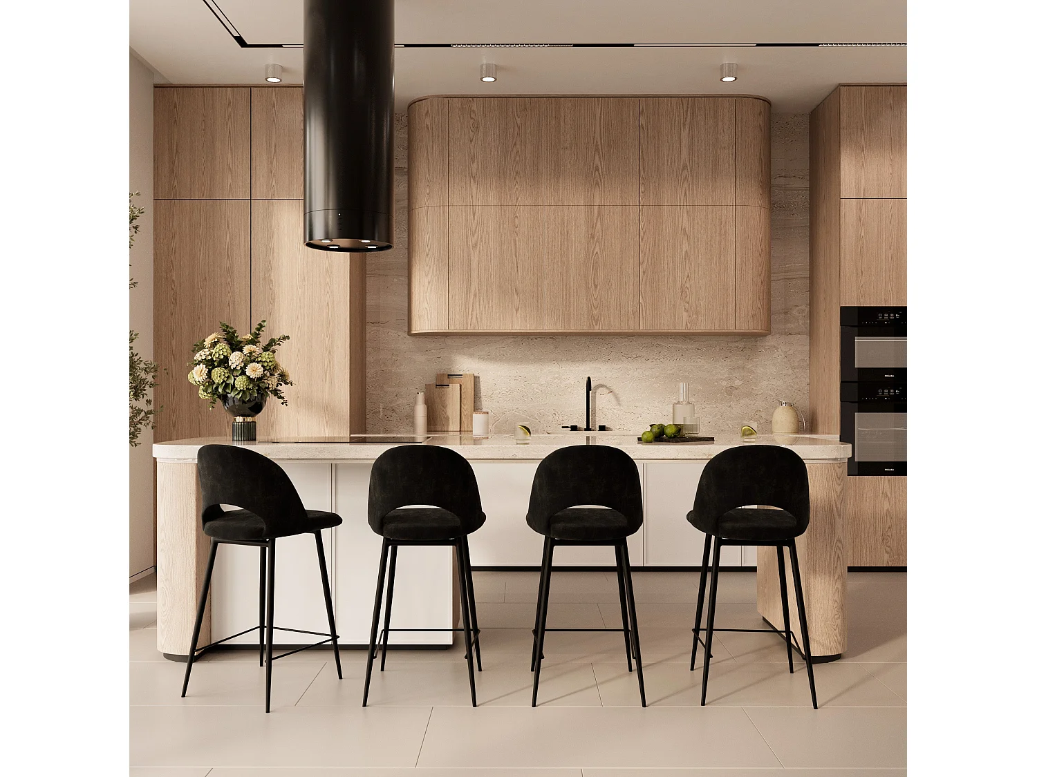 Lot de 2 chaises pour îlot central 65 cm en velours noir - Pénélope