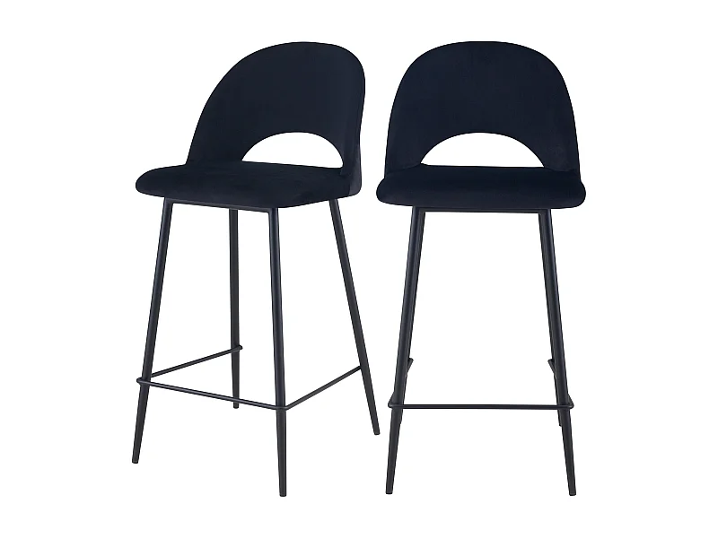 Lot de 2 chaises pour îlot central 65 cm en velours noir - Pénélope