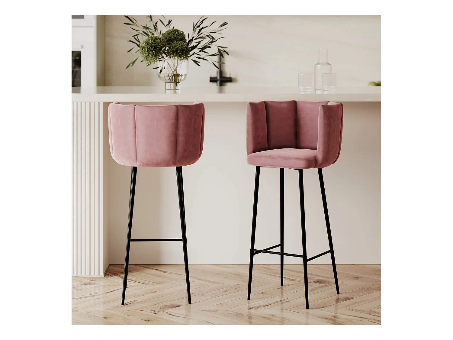 Set di 2 sedie da bar in velluto rosa 75 cm - Rosy