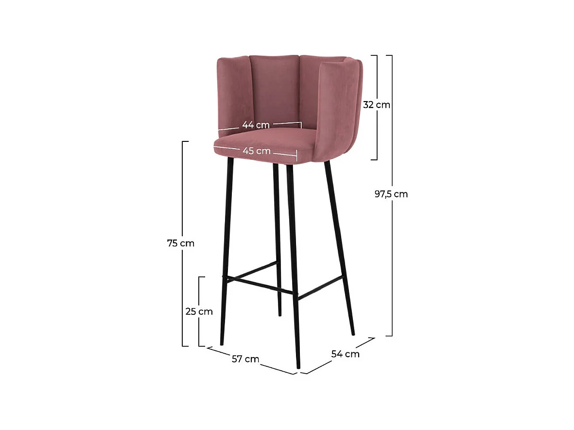 Set di 2 sedie da bar in velluto rosa 75 cm - Rosy