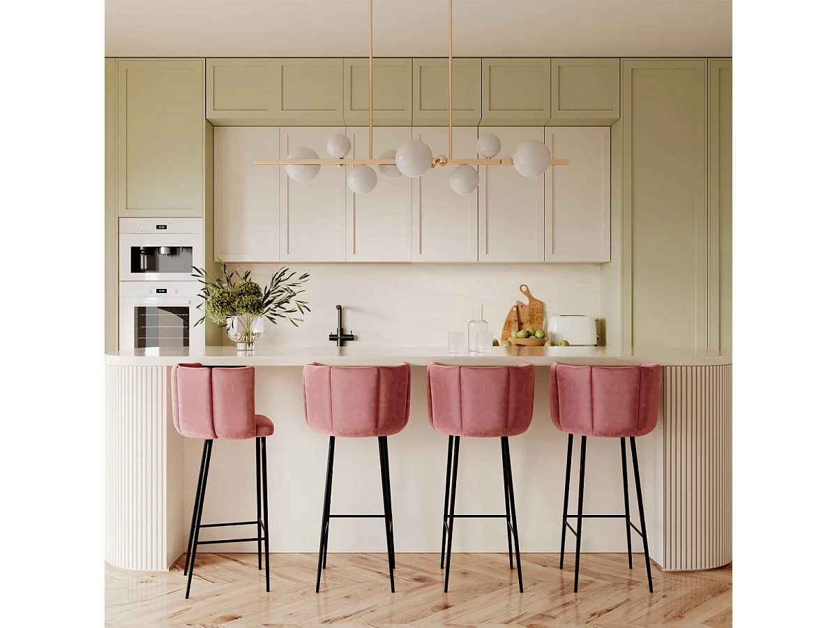 Lot de 2 chaises de bar en velours rose 75 cm - Rosy