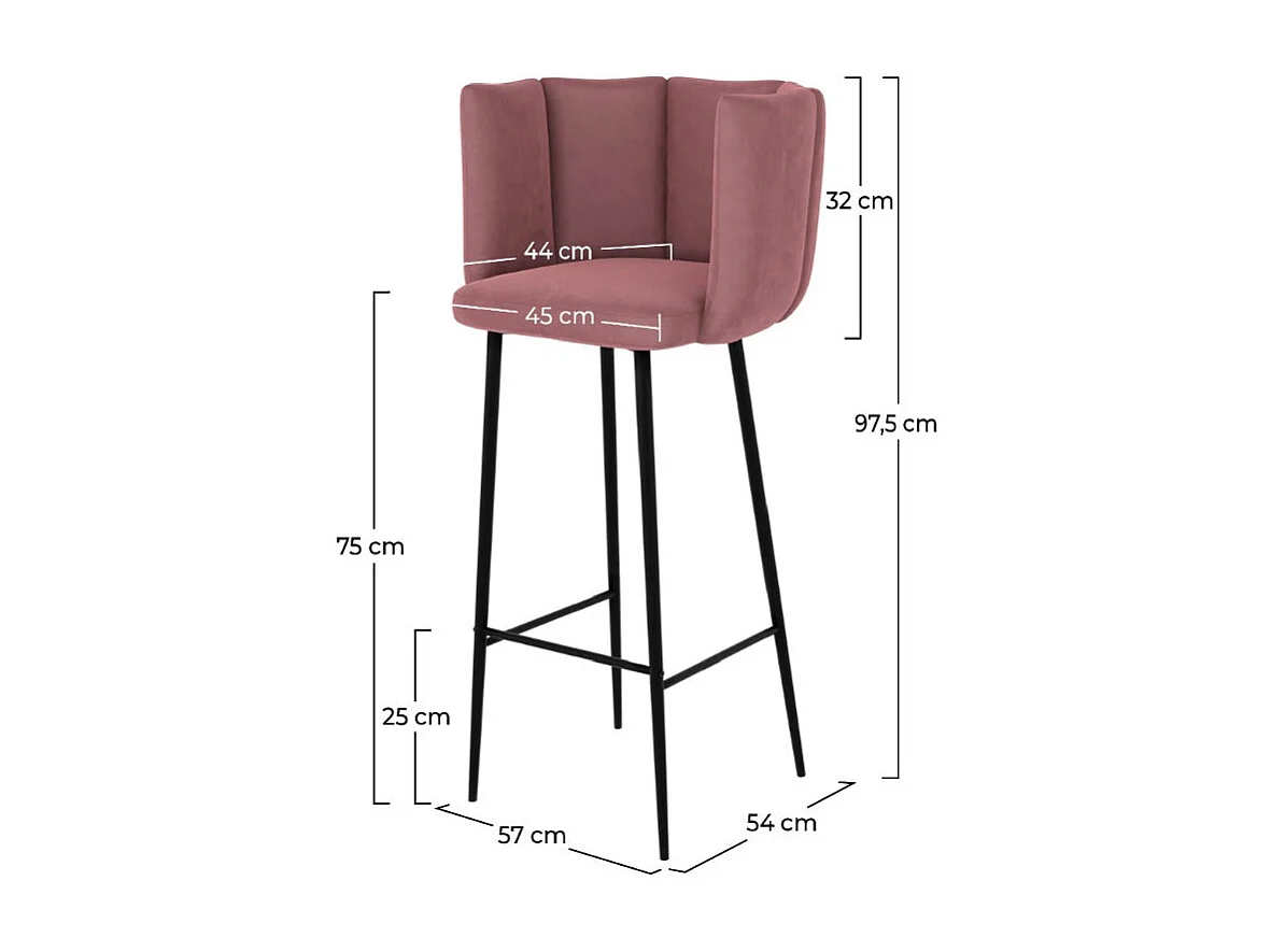 Lot de 2 chaises de bar en velours rose 75 cm - Rosy