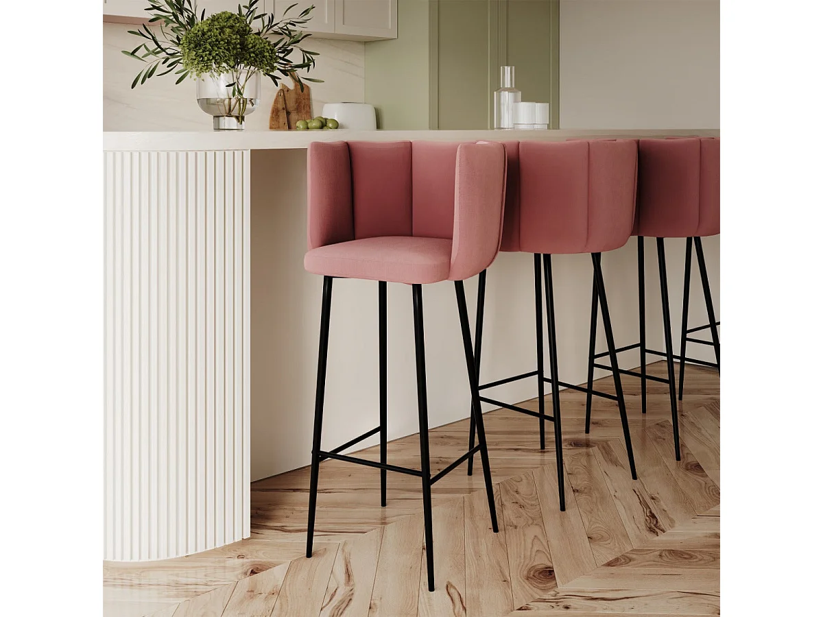 Lot de 2 chaises de bar en velours rose 75 cm - Rosy