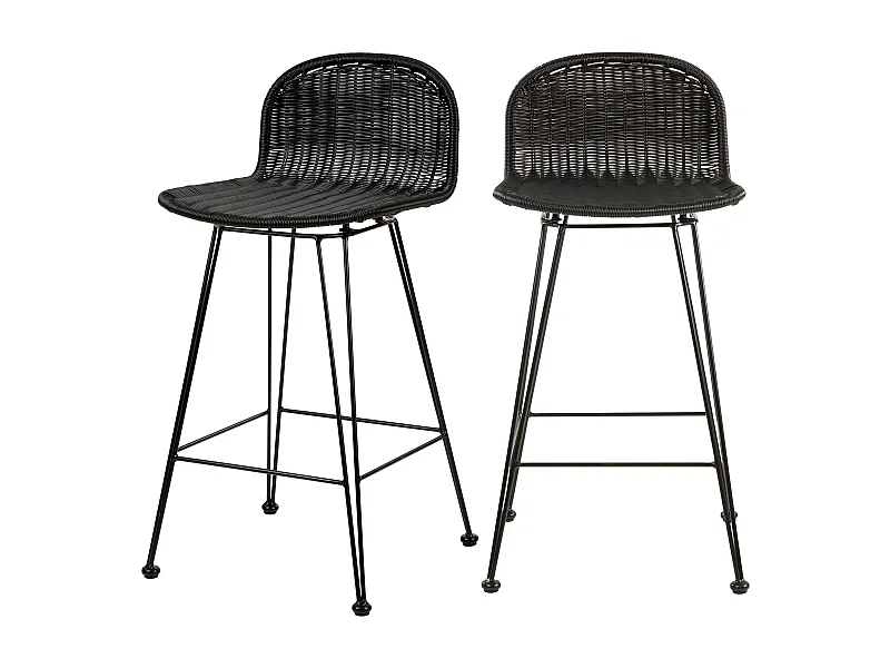 Lot de 2 chaises de bar mi-hauteur 63 cm en résine tressée noire - Jigani