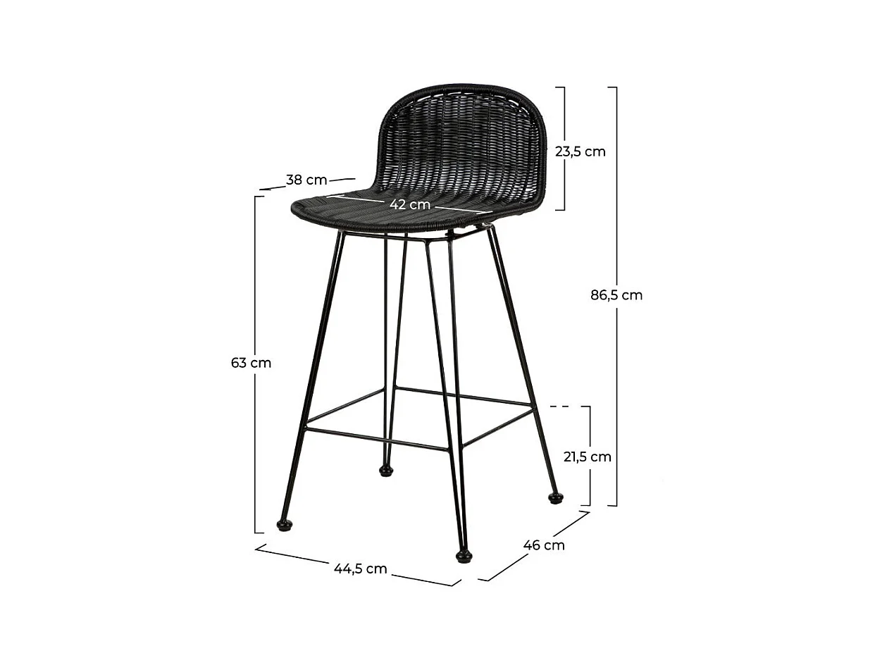 Set de 2 taburetes para isla de cocina en resina tejida negra 63 cm - Jigani