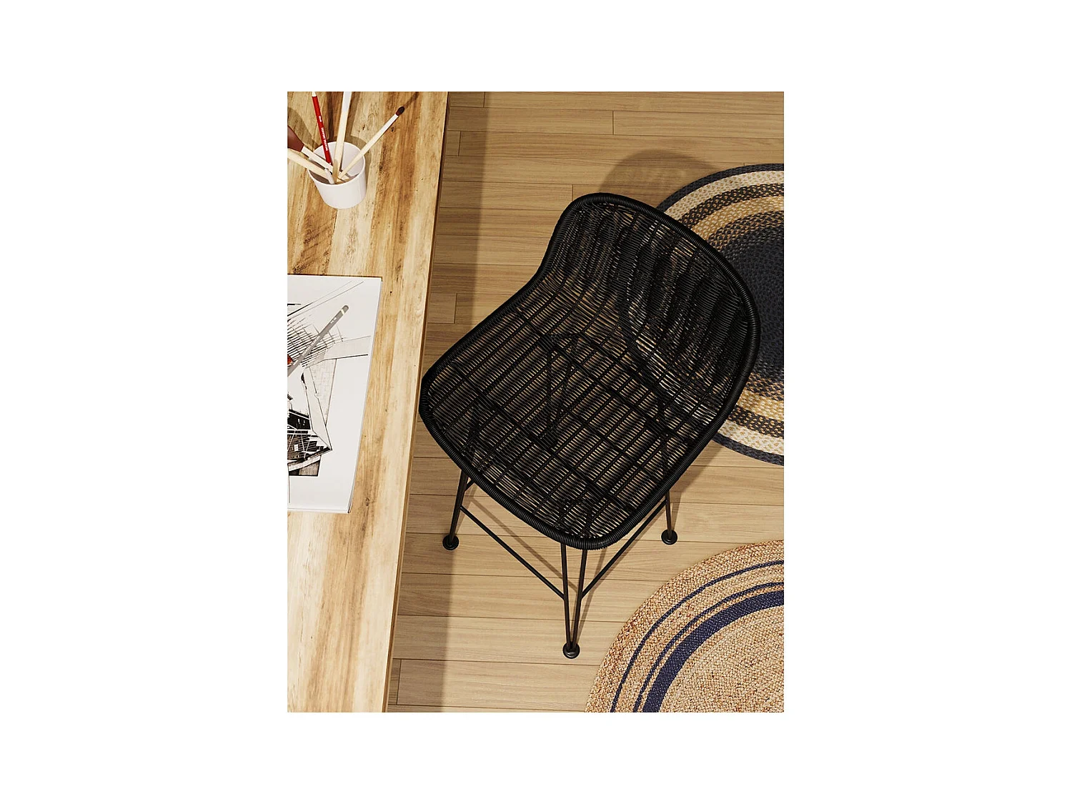 Set de 2 taburetes para isla de cocina en resina tejida negra 63 cm - Jigani