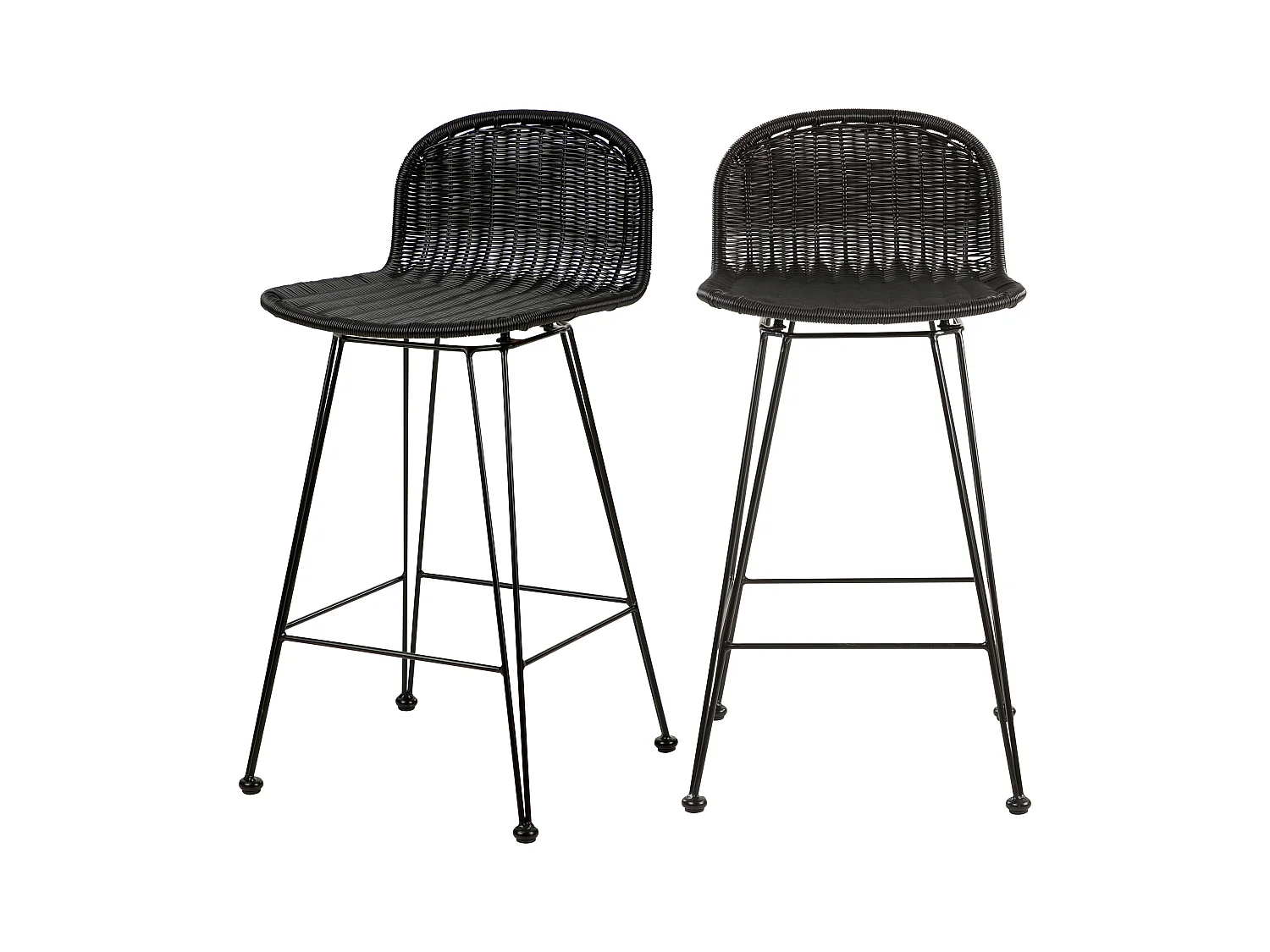 Lot de 2 chaises de bar mi-hauteur 63 cm en résine tressée noire - Jigani