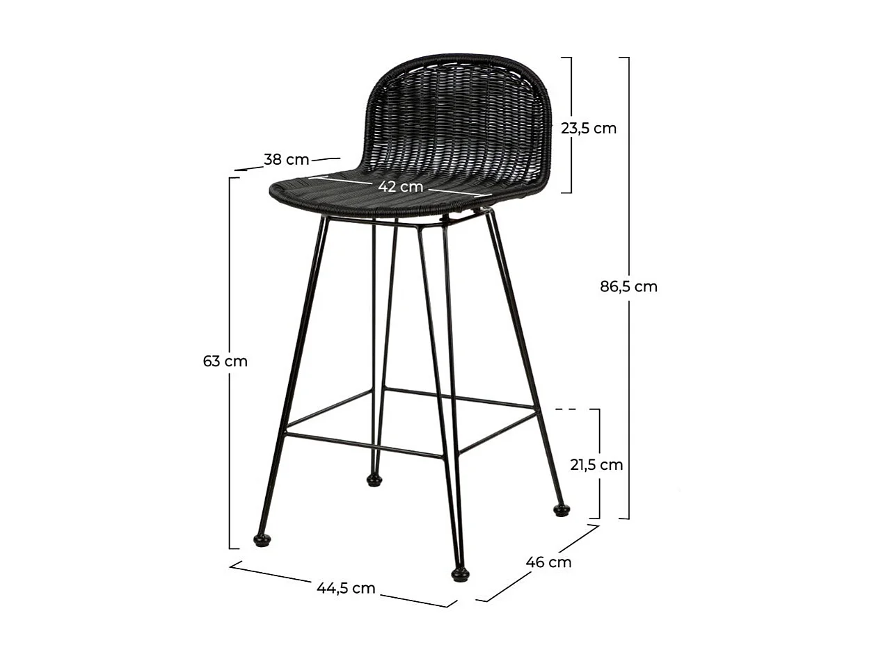 Set di 2 sedie da bar a mezz'altezza 63 cm in rattan intrecciato nero - Jigani