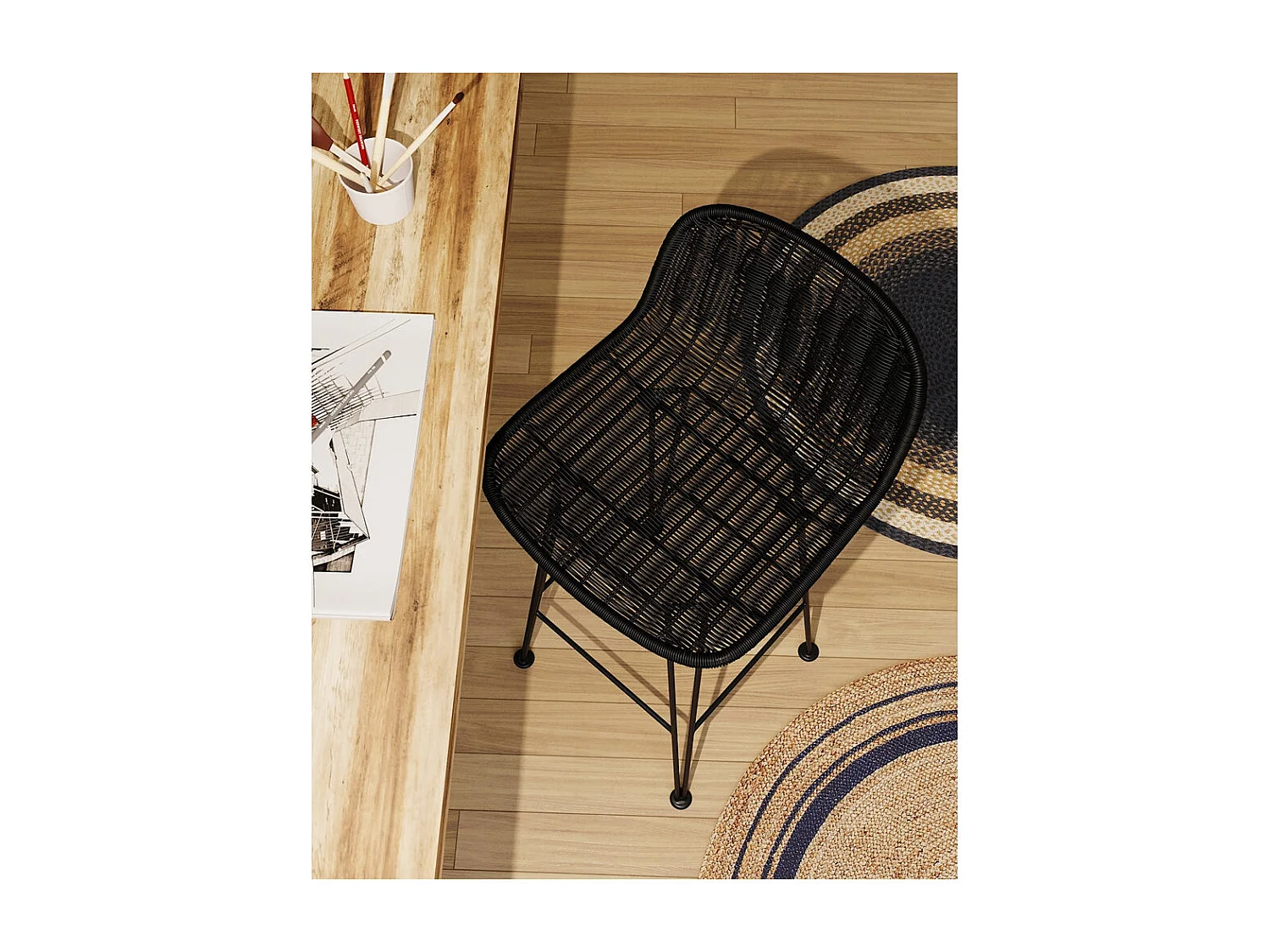 Set di 2 sedie da bar a mezz'altezza 63 cm in rattan intrecciato nero - Jigani
