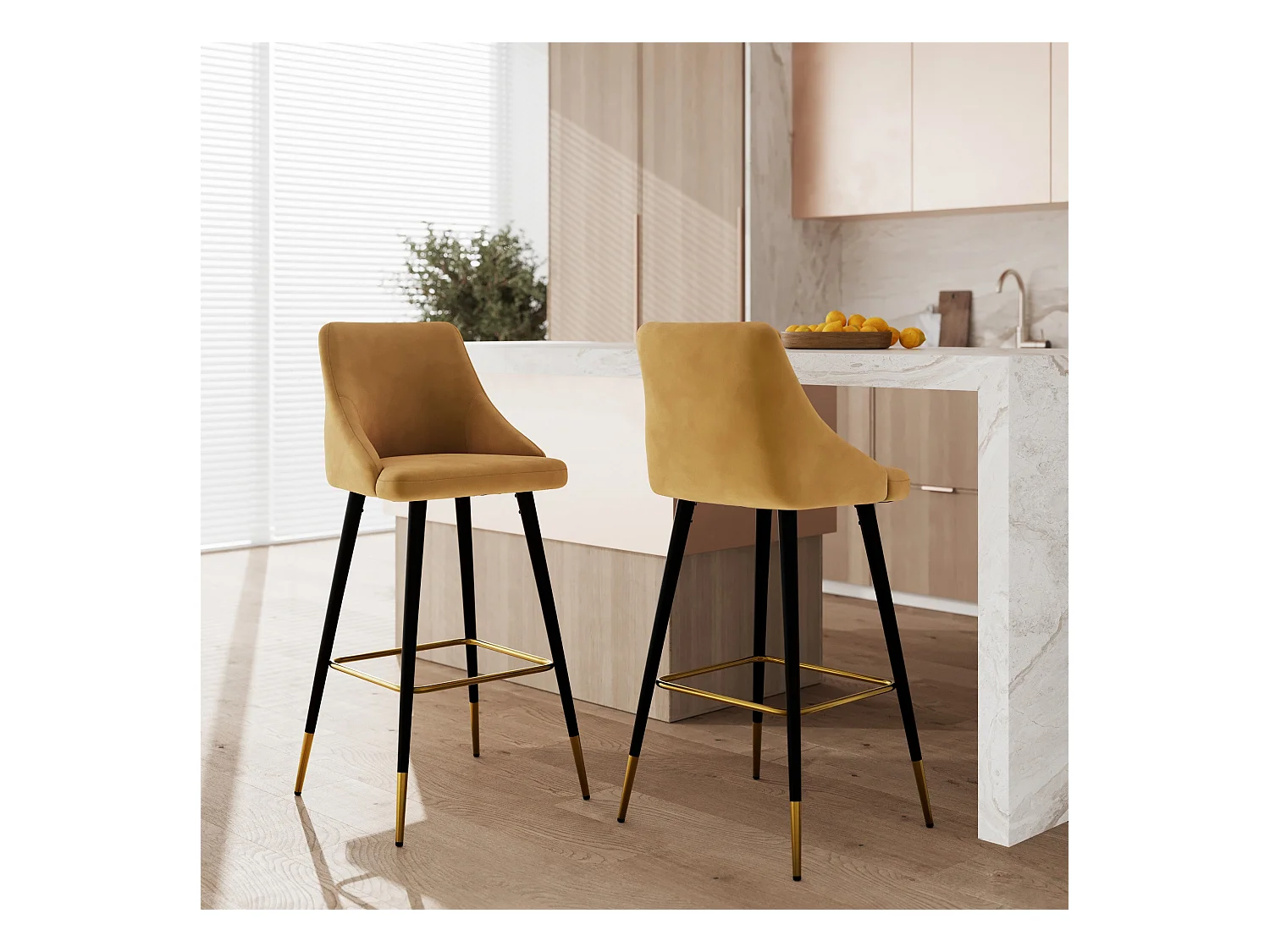 Set de 2 sillas de bar de terciopelo amarillo curry 77,5 cm - Aristote