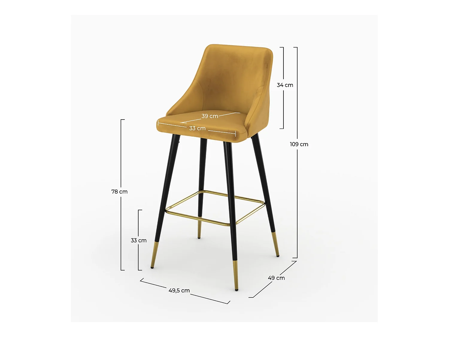 Set de 2 sillas de bar de terciopelo amarillo curry 77,5 cm - Aristote