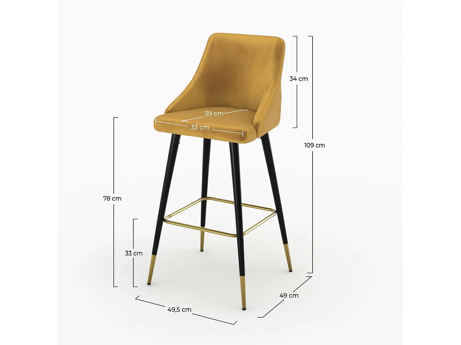 Juego de 2 sillas de bar de terciopelo amarillo curry 78 cm - Aristote