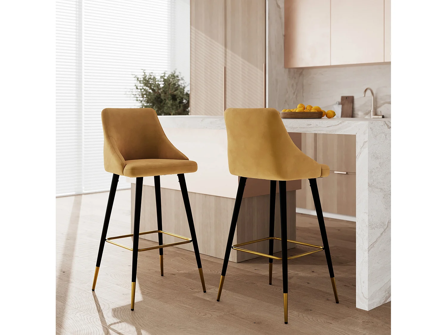 Juego de 2 sillas de bar de terciopelo amarillo curry 78 cm - Aristote
