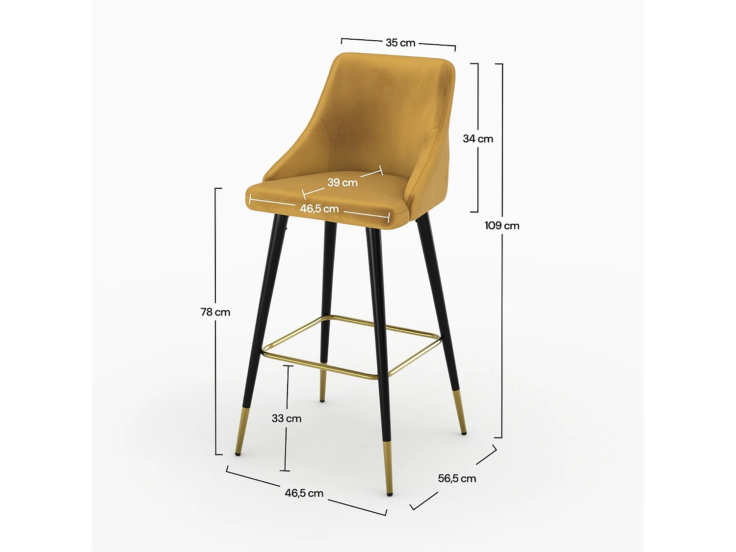 Set aus 2 Barhockern in senfgelben Samt, 78 cm - Aristote