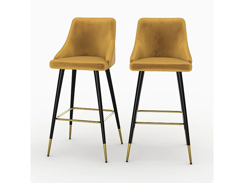Set di 2 sedie da bar in velluto giallo curry 78 cm - Aristote