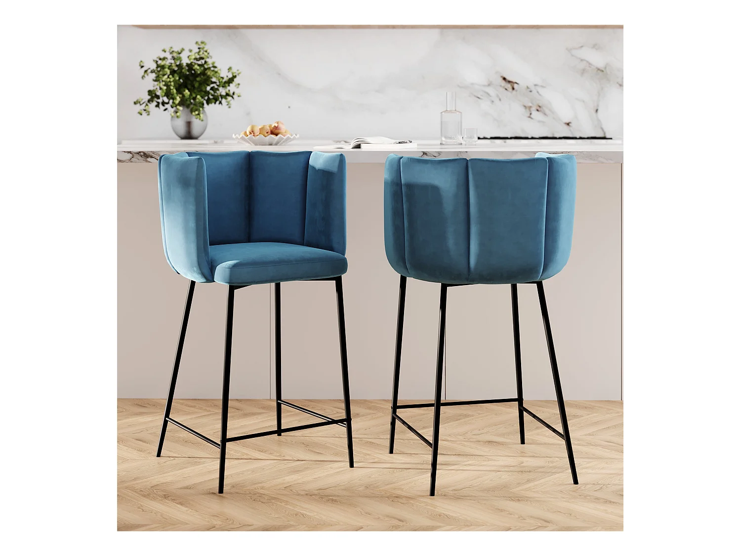 Set de 2 sillas para isla de cocina de terciopelo azul 65 cm - Rosy