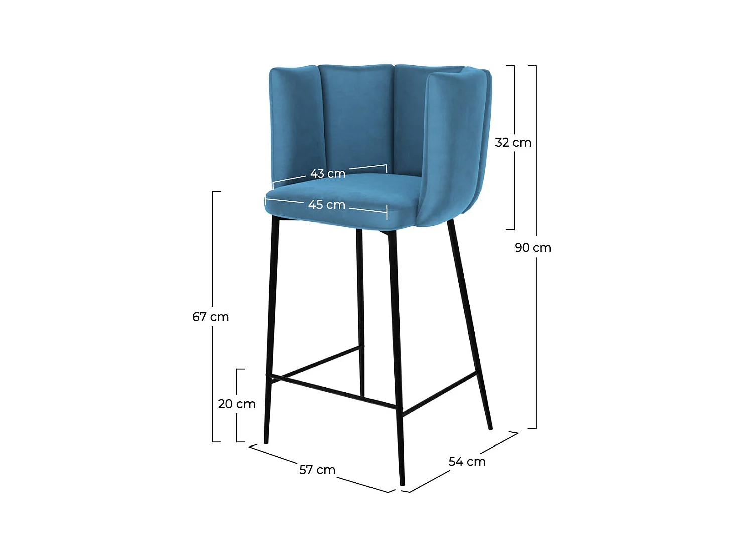 Set de 2 sillas para isla de cocina de terciopelo azul 65 cm - Rosy