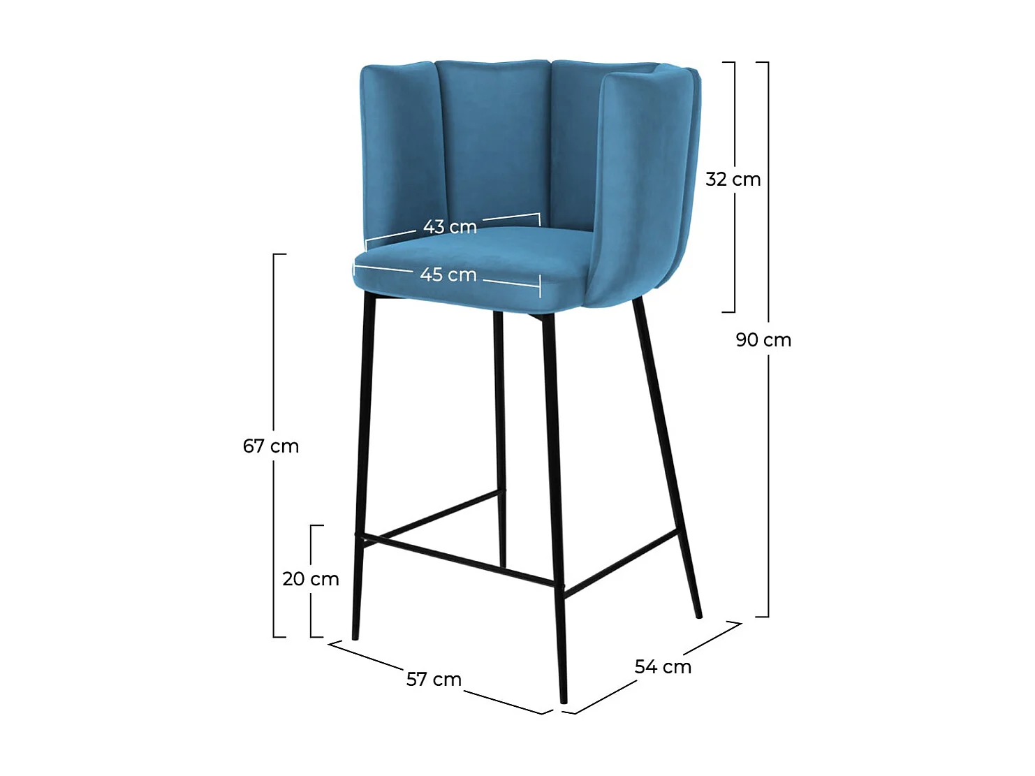 Lot de 2 chaises pour îlot central 67 cm en velours bleu - Rosy