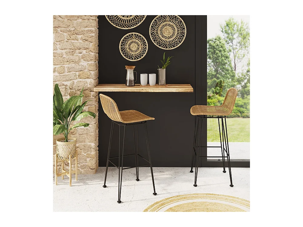 Set de 2 sillas de bar de resina tejida marrón 76 cm - Jigani