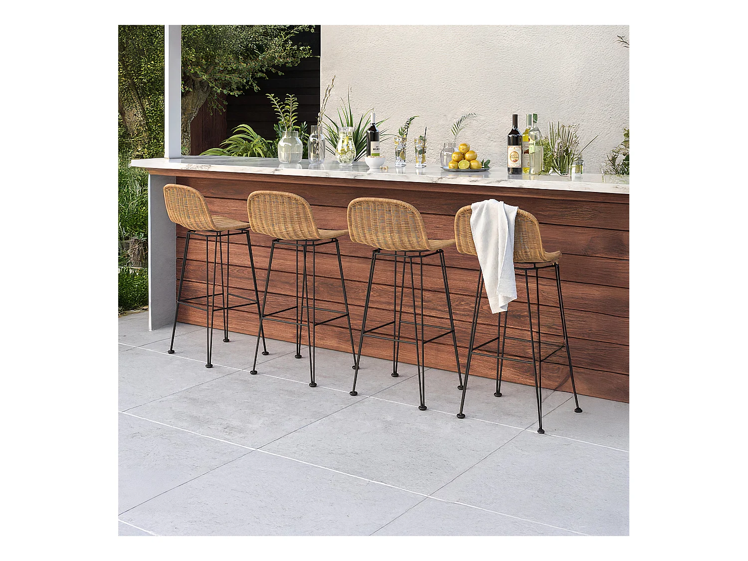 Set de 2 sillas de bar de resina tejida marrón 76 cm - Jigani