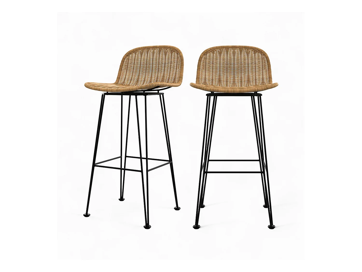 Lot de 2 chaises de bar 76 cm en résine tressée marron - Jigani