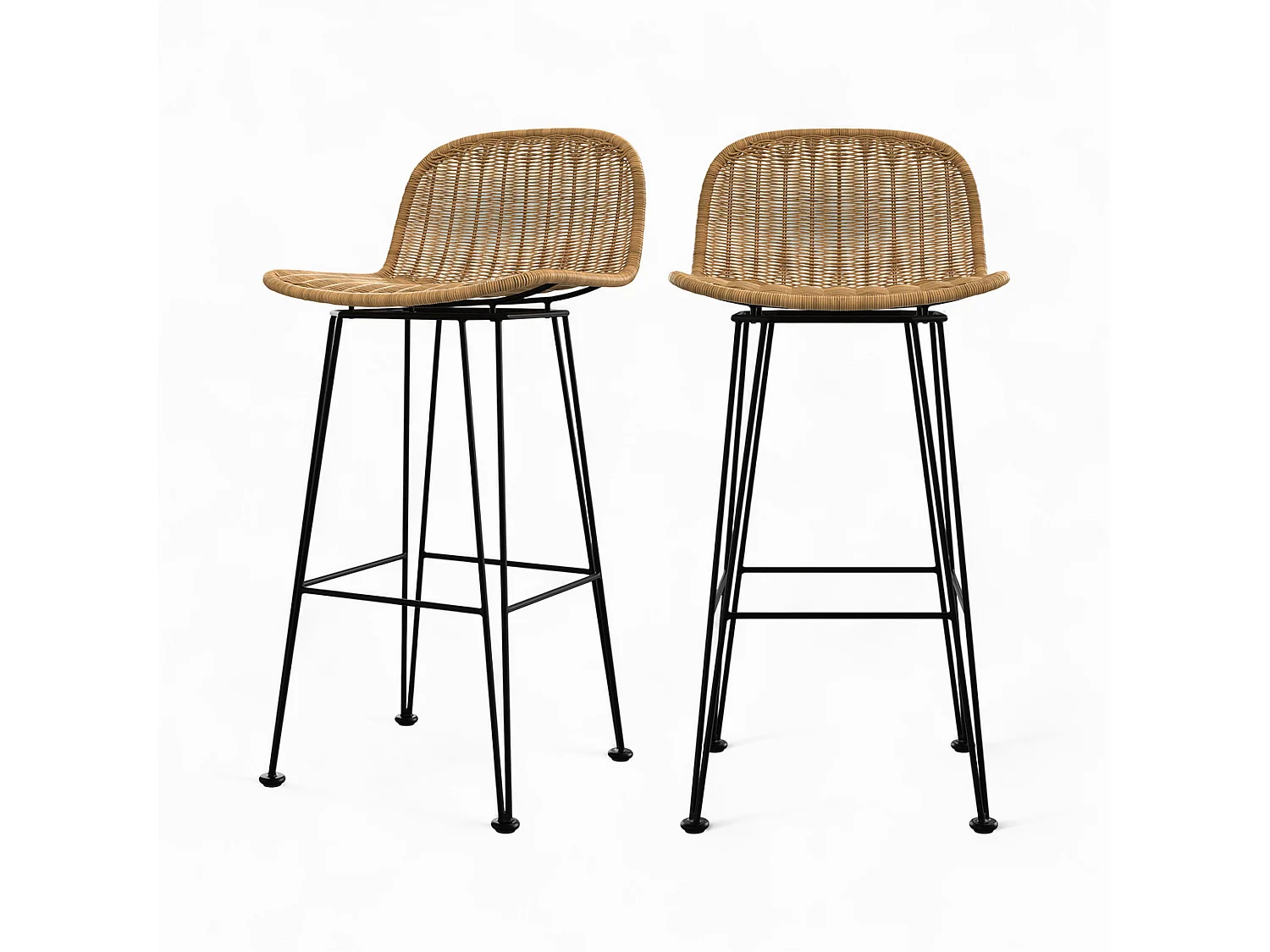 Lot de 2 chaises de bar 76 cm en résine tressée marron - Jigani