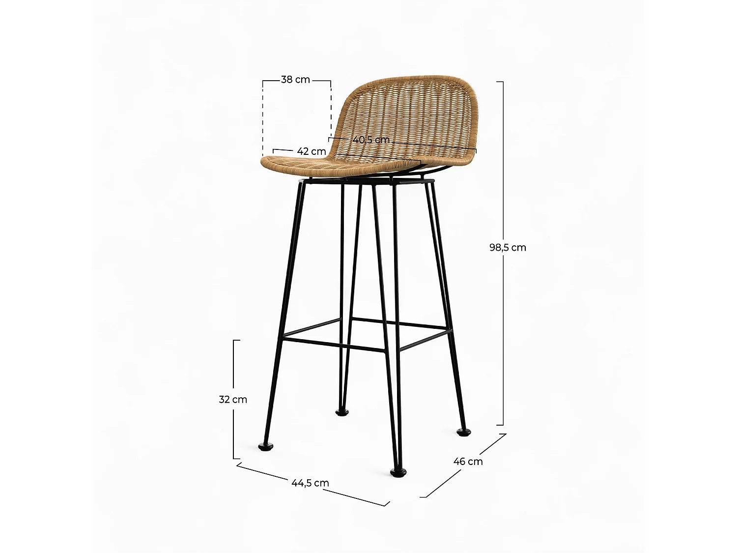 Lot de 2 chaises de bar 76 cm en résine tressée marron - Jigani