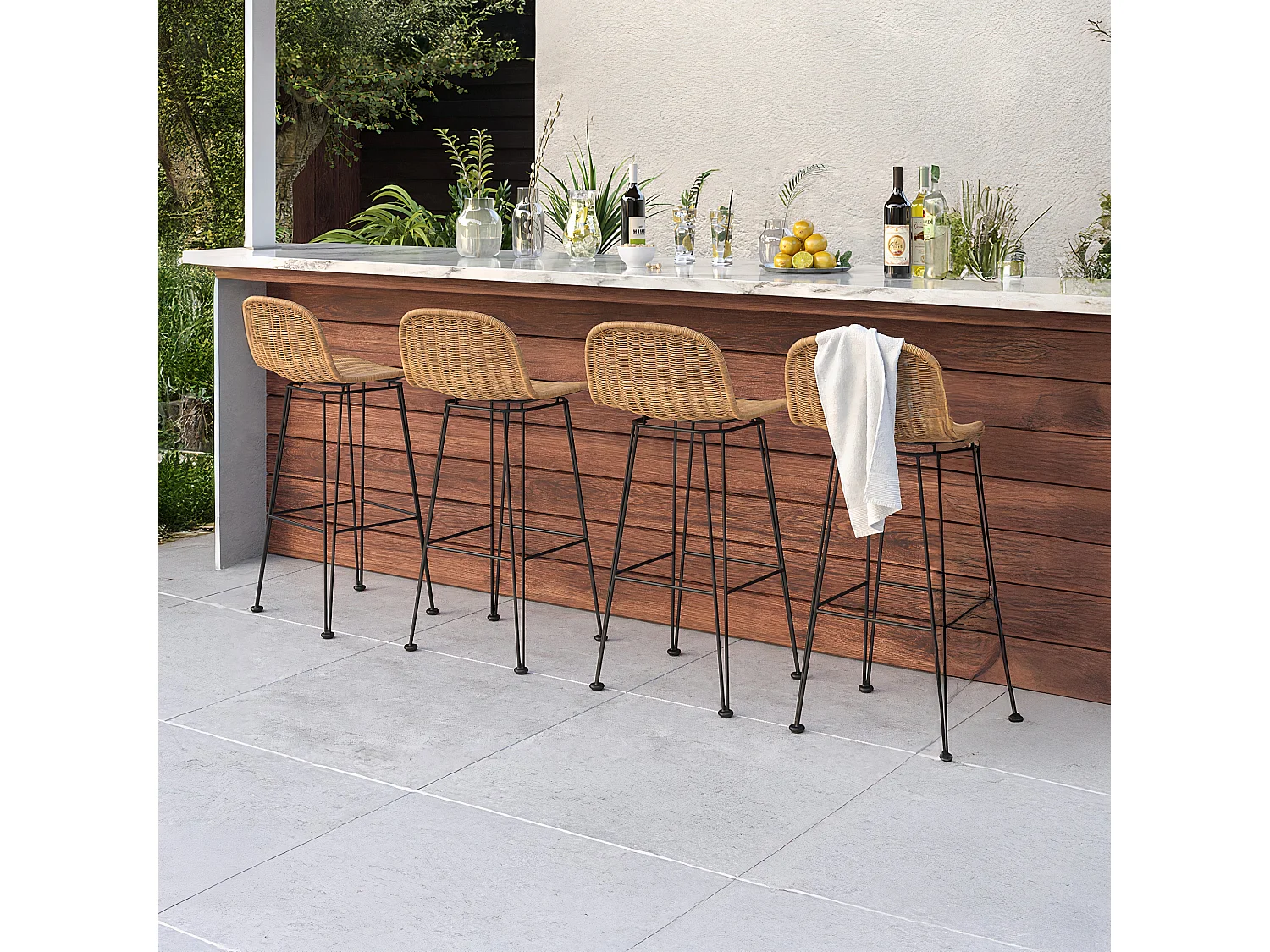 Lot de 2 chaises de bar 76 cm en résine tressée marron - Jigani