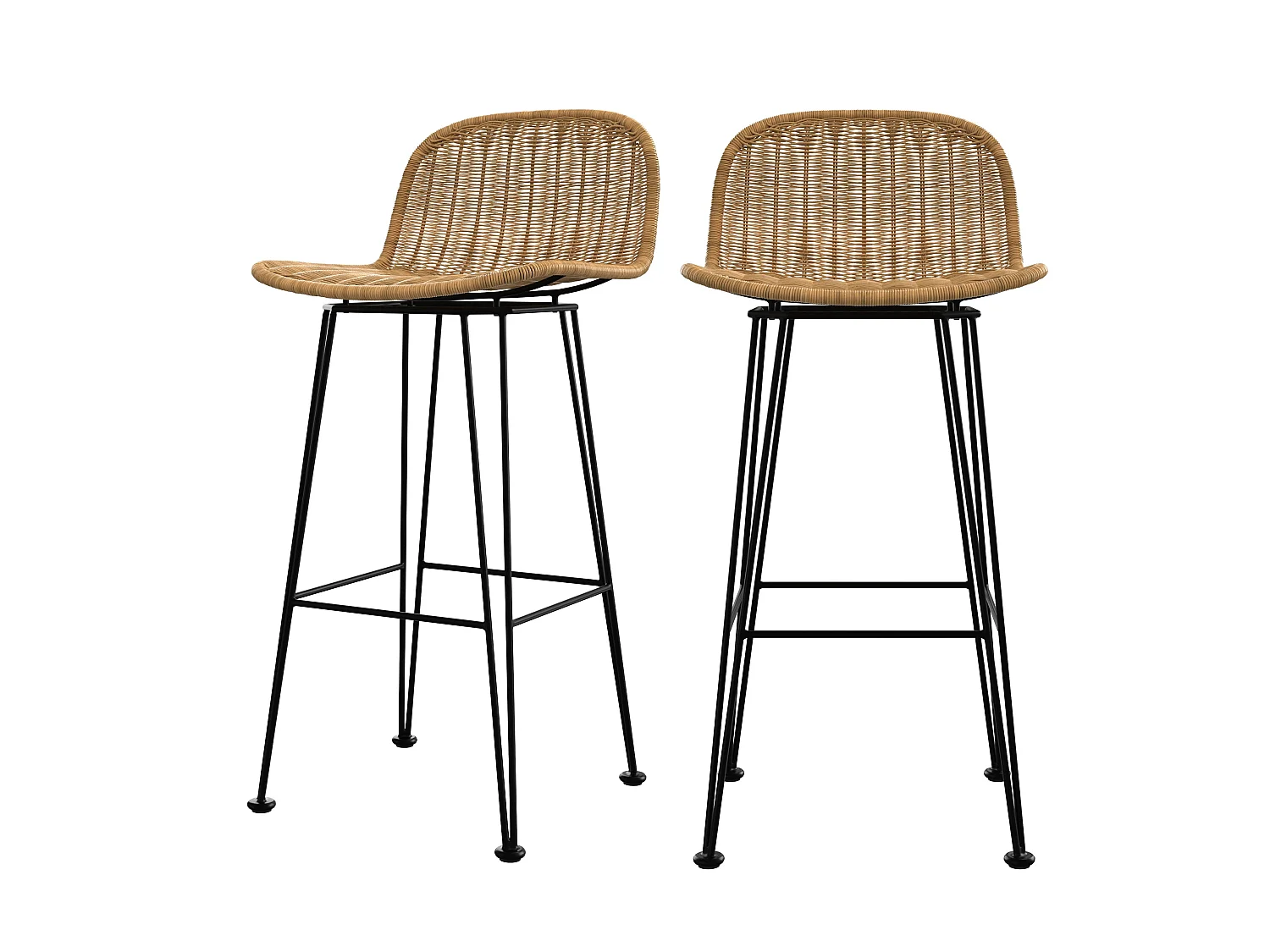 Lot de 2 chaises de bar 76 cm en résine tressée marron - Jigani