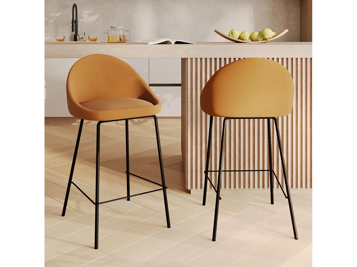 Lot de 2 chaises pour îlot central 65 cm en cuir synthétique cannelle - Misty