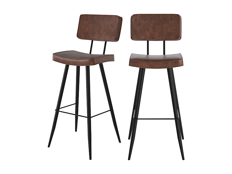 Set de 2 sillas de bar de cuero sintético marrón 76 cm - Texas