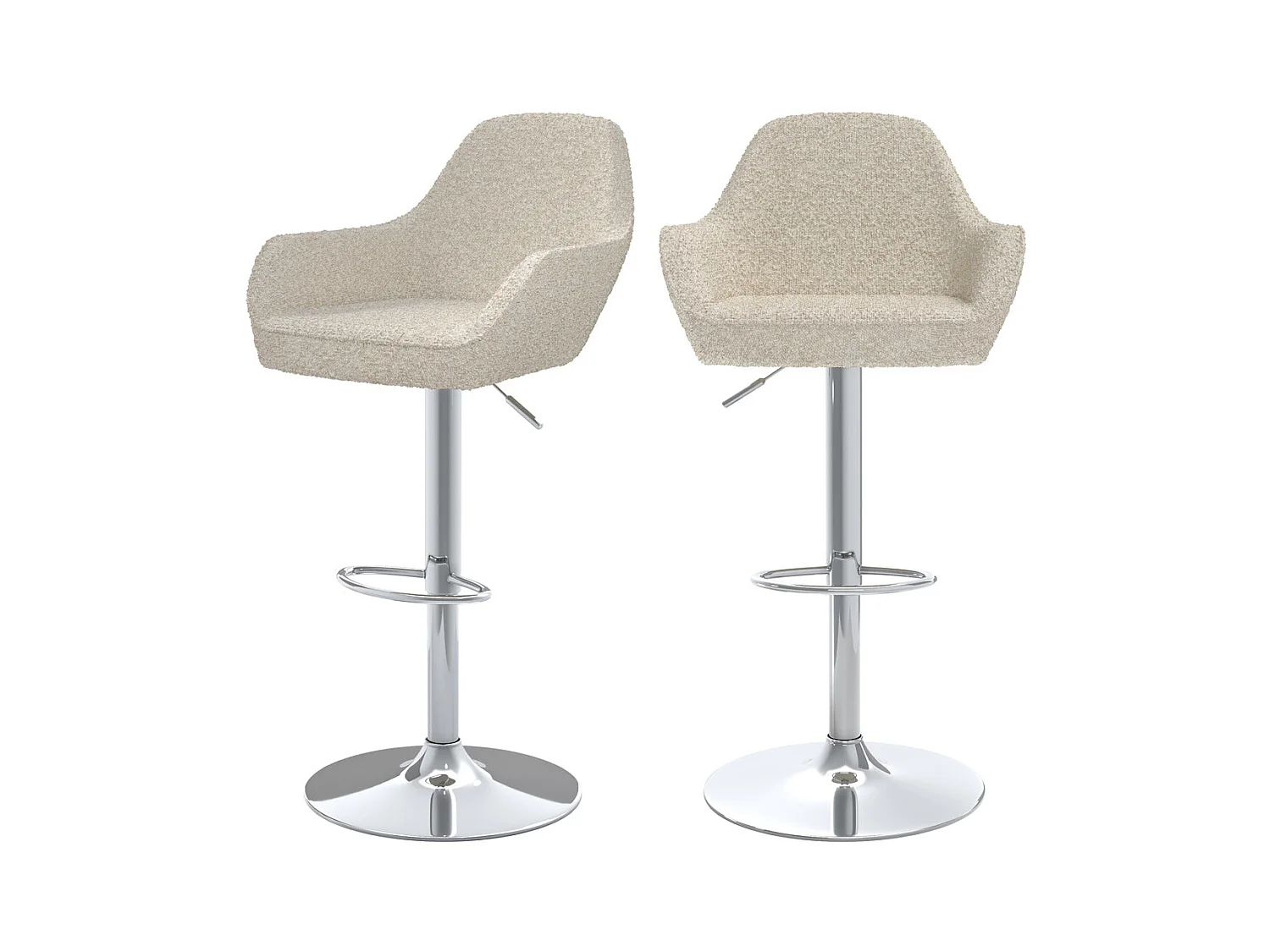 Lot de 2 chaises de bar effet laine bouclette blanc cassé 63/83 cm - Adam