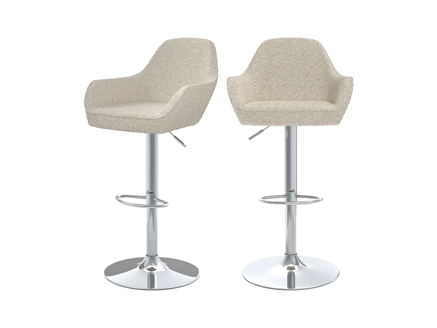 Lot de 2 chaises de bar effet laine bouclette blanc cassé 63/83 cm - Adam