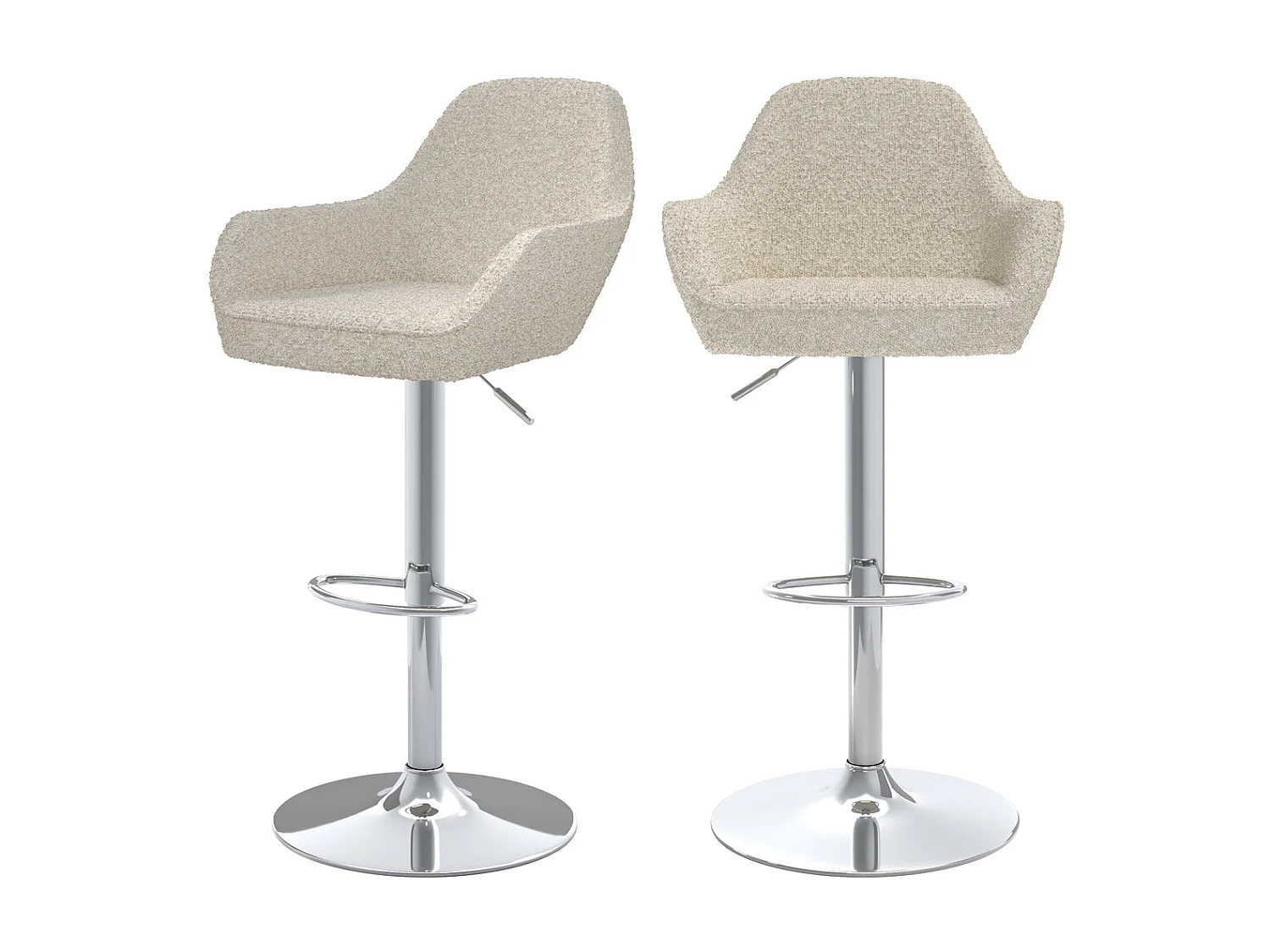 Lot de 2 chaises de bar effet laine bouclette blanc cassé 63/83 cm - Adam