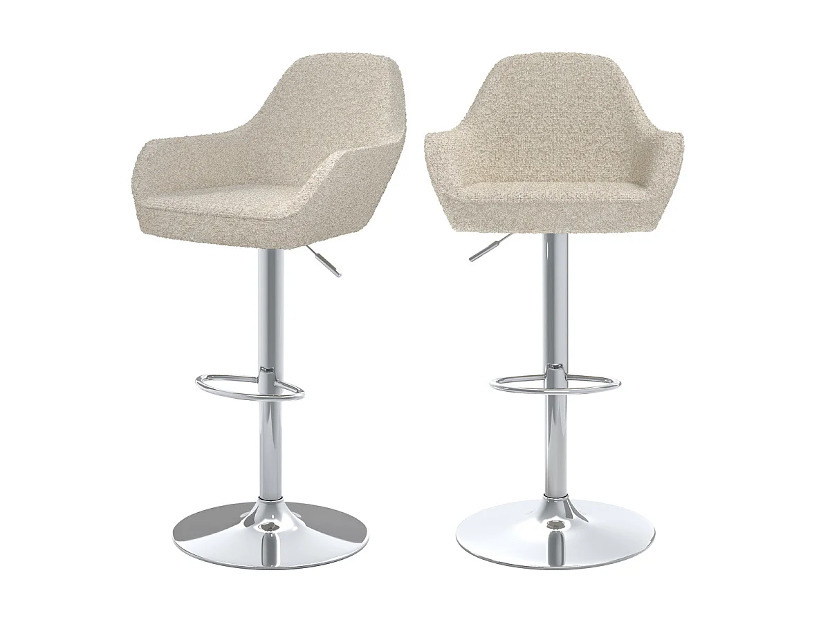 Lot de 2 chaises de bar effet laine bouclette blanc cassé 63/83 cm - Adam