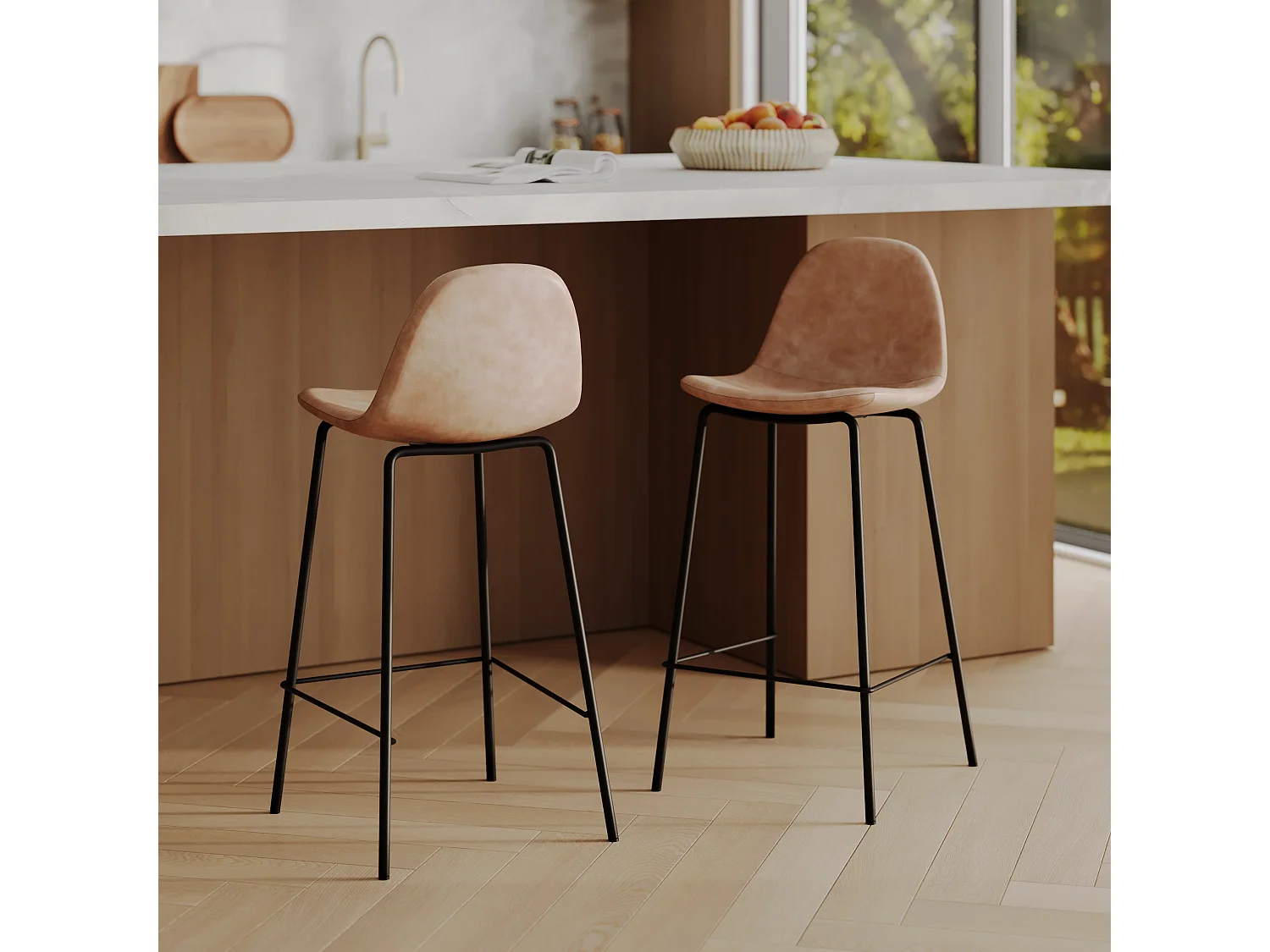 Set de 2 taburetes para isla de cocina marrón claro 65 cm - Henrik