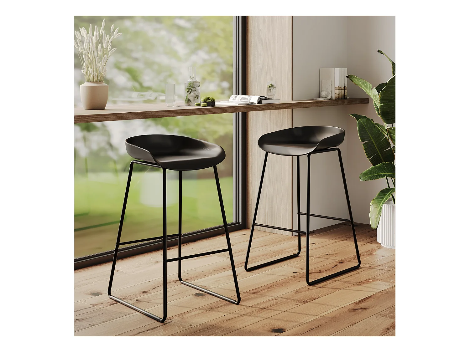 Set de 2 taburetes para isla de cocina de plástico negro 65,5 cm - Yoshi