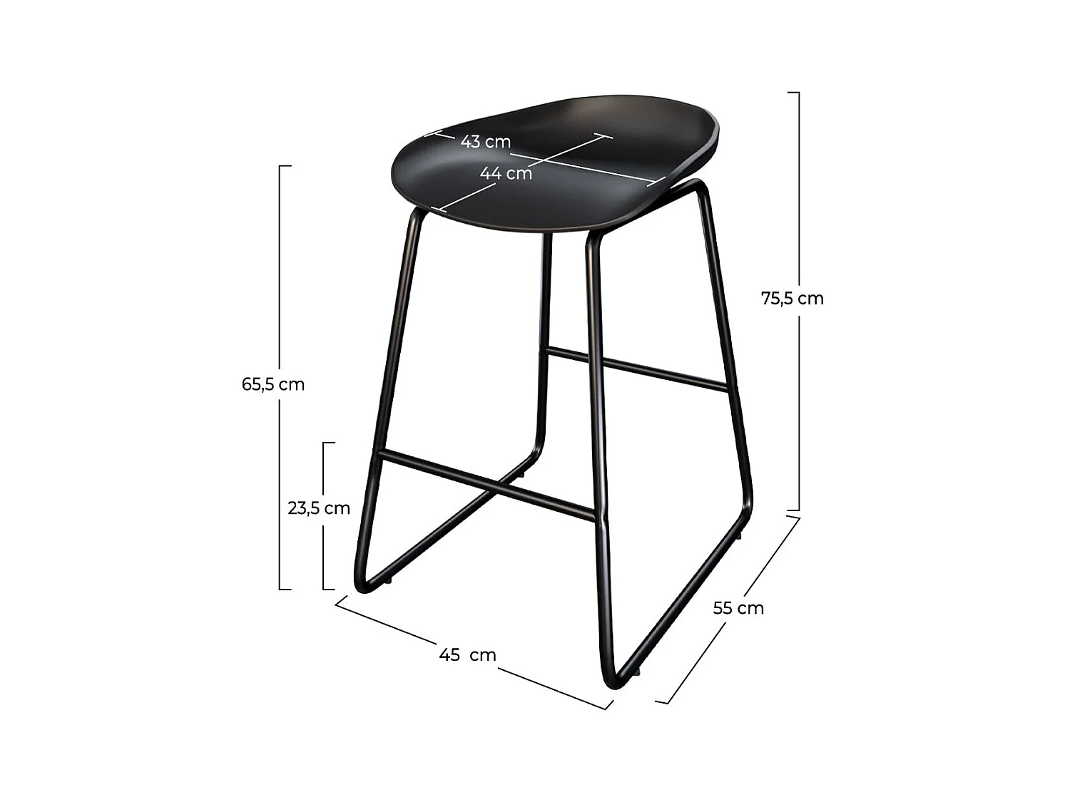 Set de 2 taburetes para isla de cocina de plástico negro 65,5 cm - Yoshi